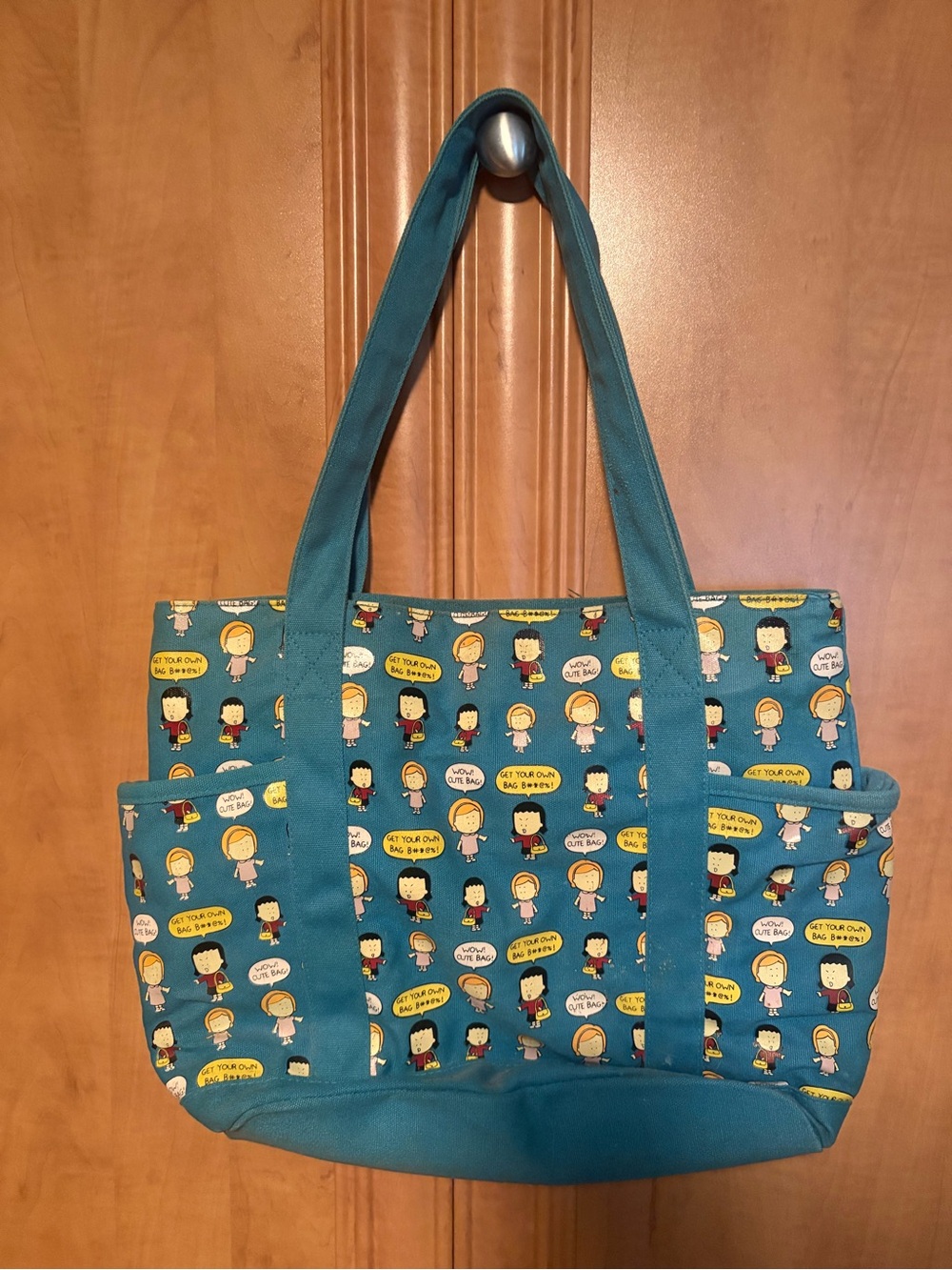 Blue Angry Little Girls Print Tote Bag